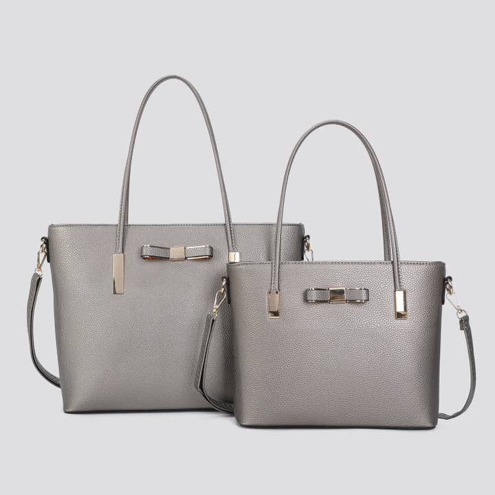 Leather Look Set of 2 Tote Bags # GS003Plain for wholesale by House of Milano