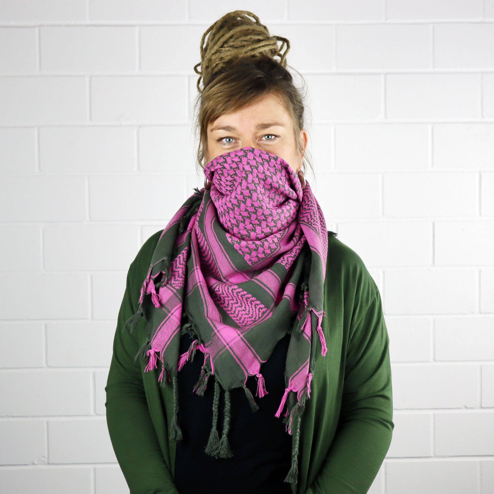 Tribal Trade GmbH - Wholesale Scarf - Unisex - Palituch green-khaki pink Kufiya PLO scarf7