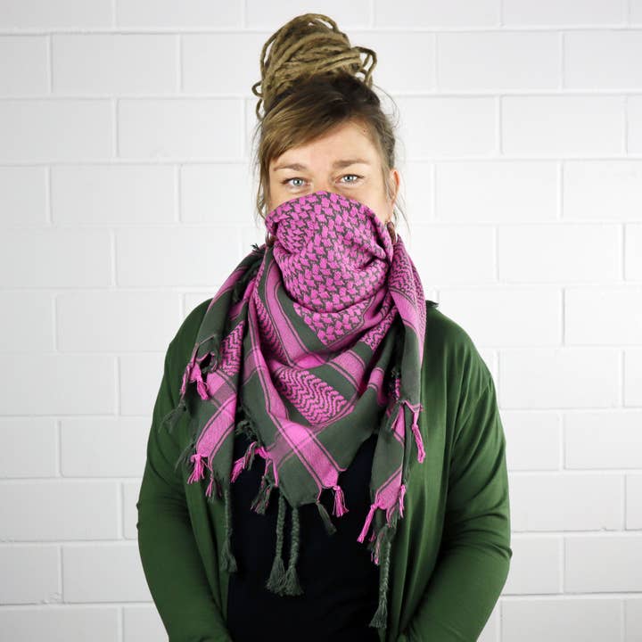 Tribal Trade GmbH - Wholesale Scarf - Unisex - Palituch green-khaki pink Kufiya PLO scarf7