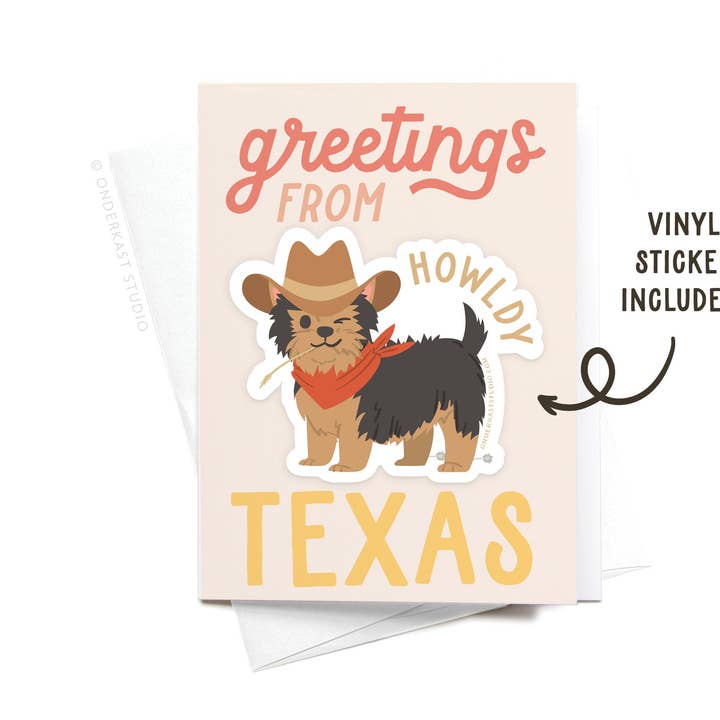 Greetings From Texas Sticker Greeting Card for wholesale by Easyhand Goods – formerly Onderkast