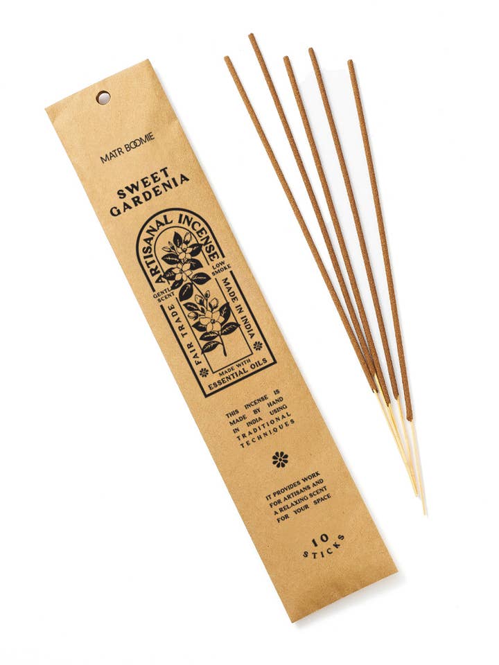 Sweet Gardenia Incense - 10 sticks, low smoke for wholesale by Matr Boomie Fair Trade