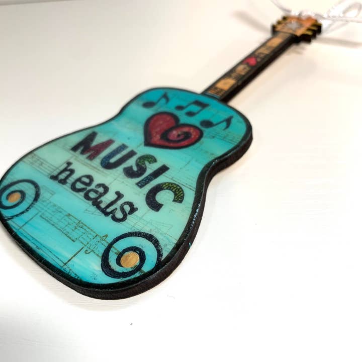 Clever Clogs Art - Wholesale Ornament - Music Heals Guitar Ornament