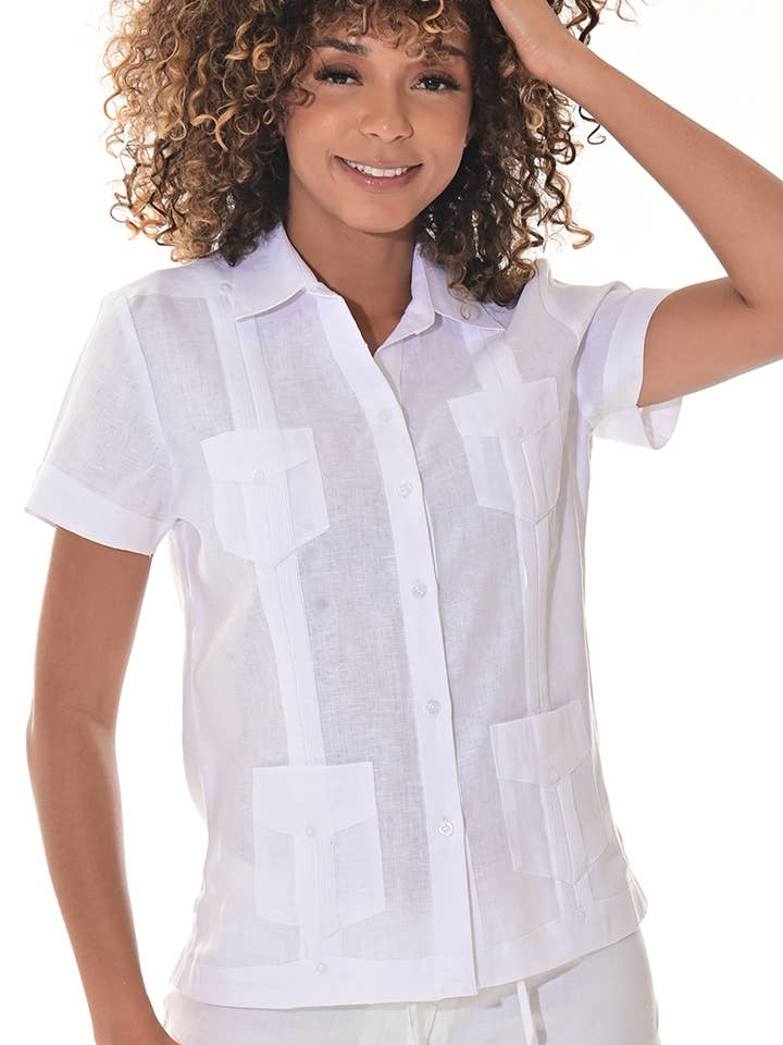 Ladies Linen Guayabera Blouse S/S Traditional-A-LLGB3008 for wholesale by Azucar & Bohio