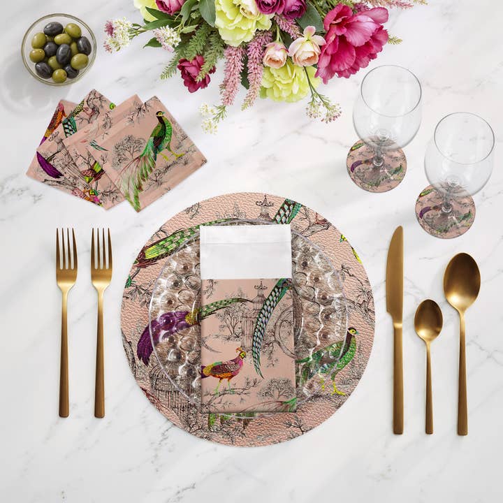 Pheasant Fall Sauvage Savannah Vegan Leather Round Pebble Placemat for wholesale by Nicolette Mayer Collection