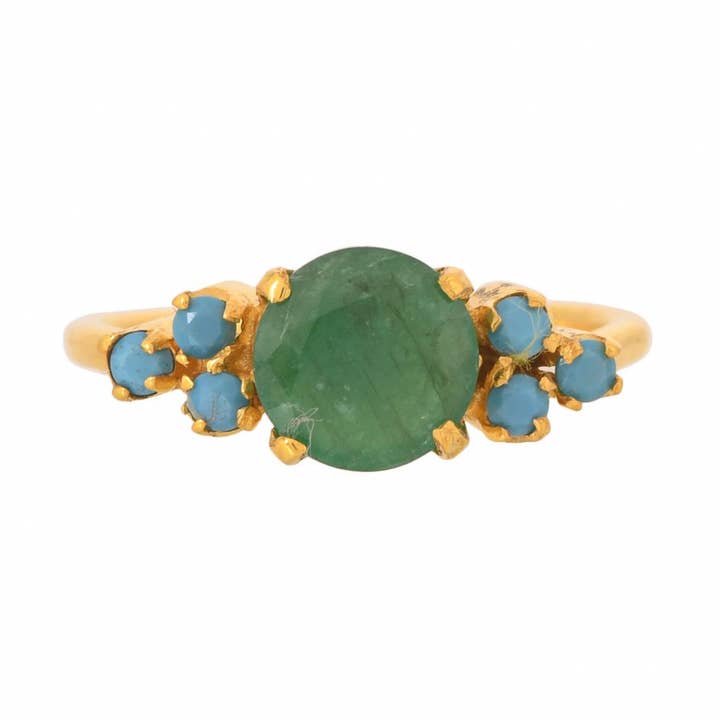 Anillo de Vermeil de Plata con Turquesa Esmeralda, Regalos Delicados Hechos a Mano para venta al por mayor de Misteerious Seed