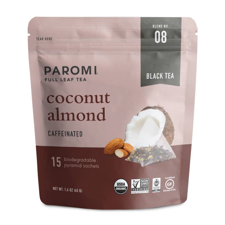 Paromi Organic Black Tea, Coconut Almond, Caffeinated for wholesale by Paromi Tea