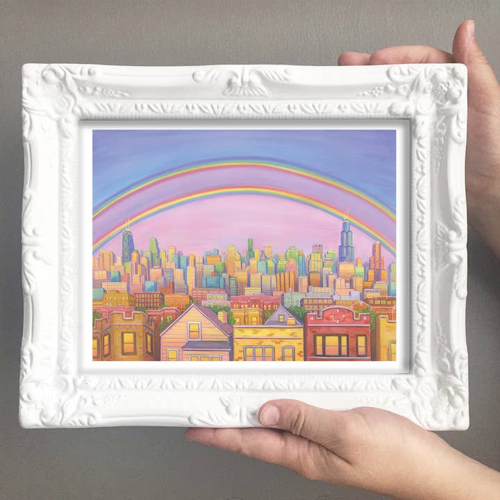 After the Storm Chicago Skyline Rainbow Art Print for wholesale by Natalie Walser