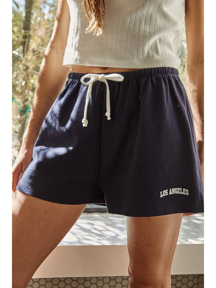 Marine L8475 | Strikket bomuldsshorts med printdetaljer og brede ben for engroshandel på Faire