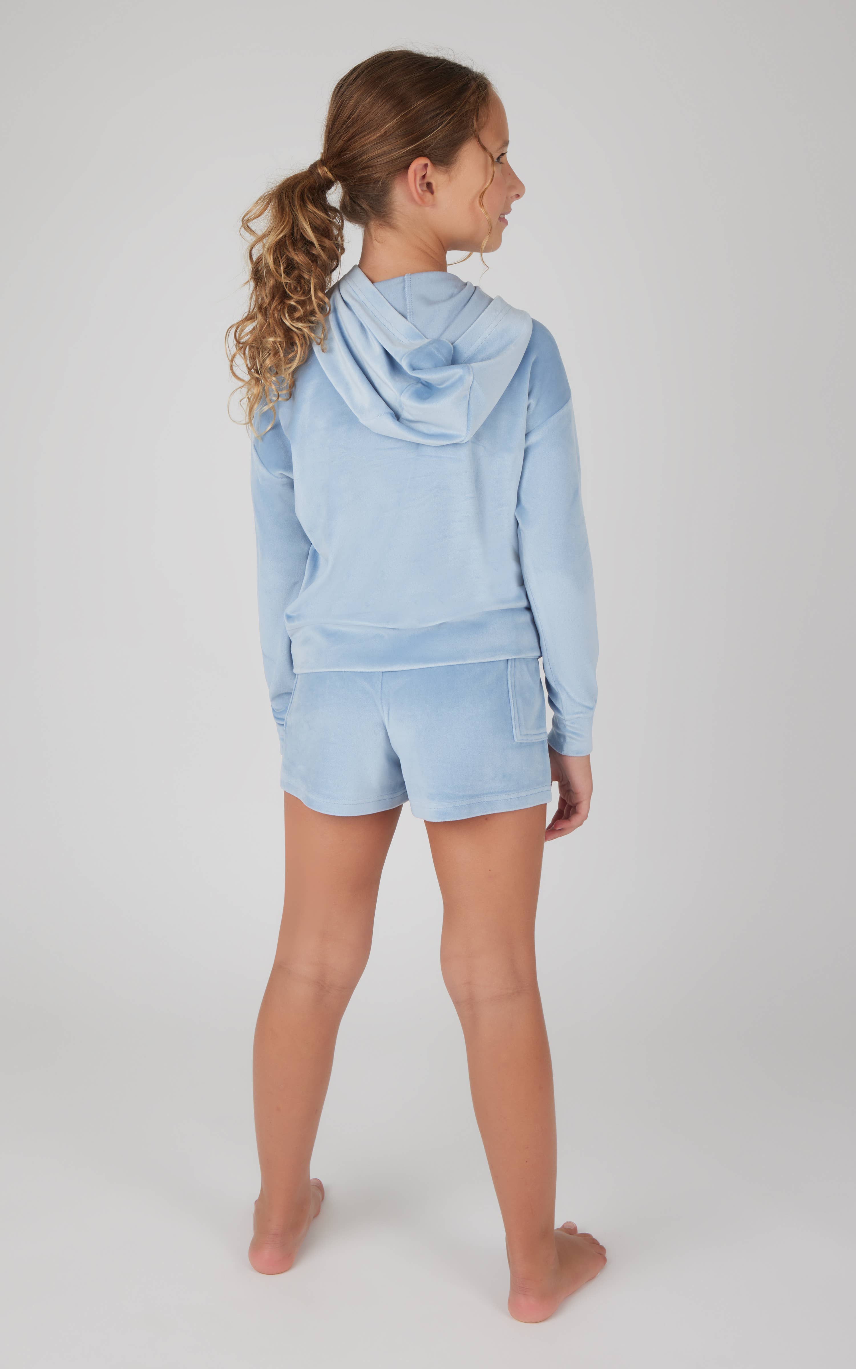90 Degree by Reflex & Yogalicious - Wholesale Top & Short Set - Kids - Tween Girls Velour Hoodie and Cargo Shorts - 2 PC SET4