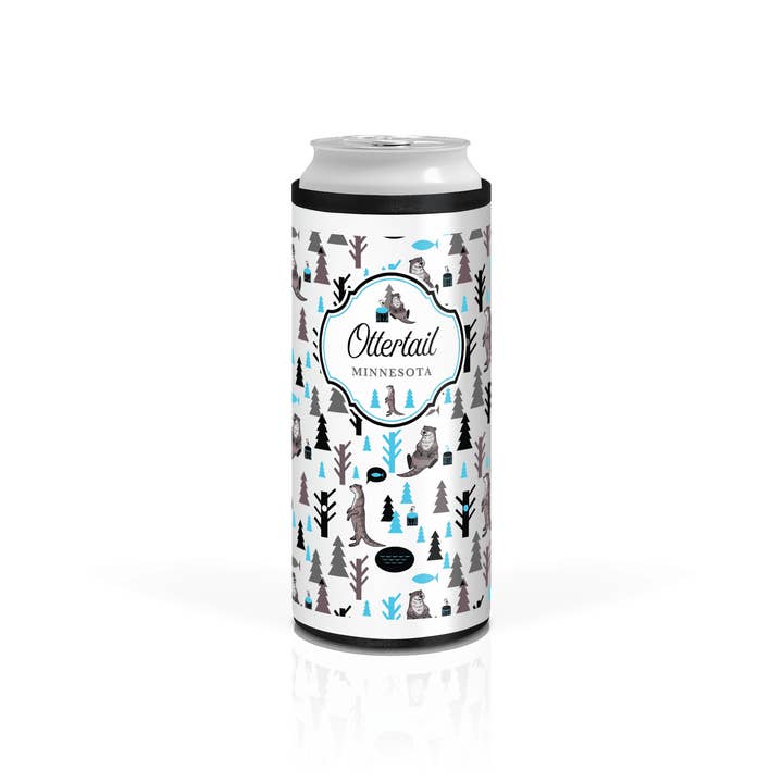 Matrix - Wholesale Drink Huggers & Koozies - Customizable 11 oz Slim Can Cooler: Otter & Tree Pattern