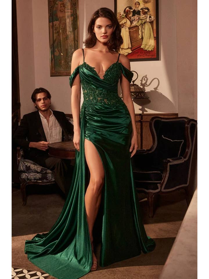 Tux-USA® - Wholesale Gown - Women's - Off The Shoulder Satin & Lace Dress