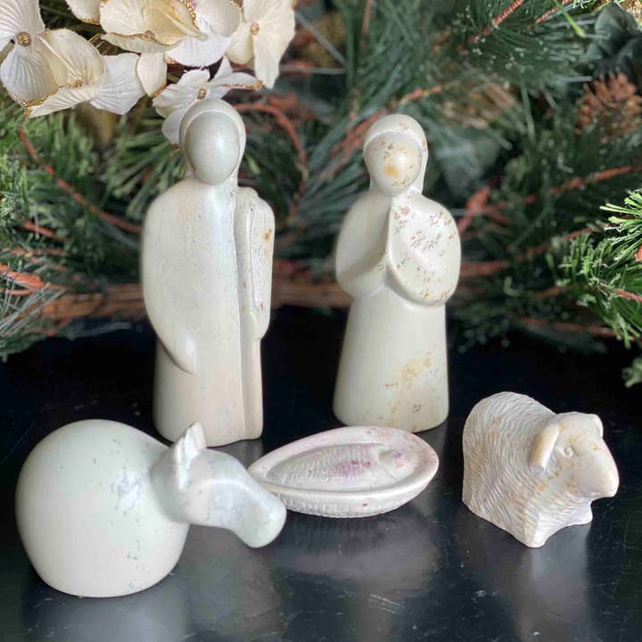 Global Crafts - Wholesale Nativity Scene Decor - Holy Family Soapstone Nativity, 5-Piece Set