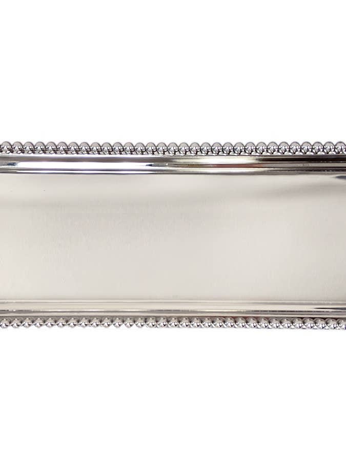 Bandeja rectangular niquelada con borde de cuentas para venta al por mayor de Collection by Nouvelle