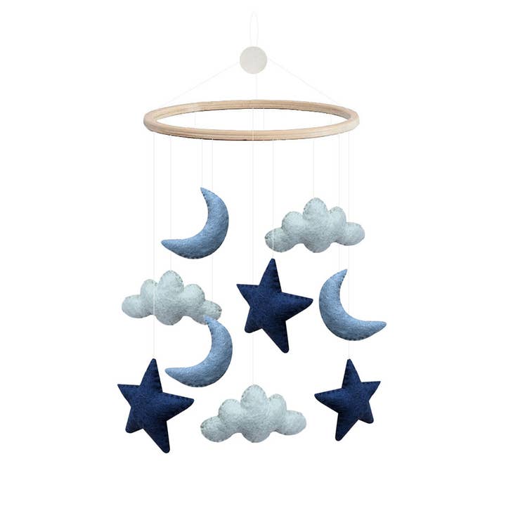 Gamcha - Vente Mobile pour bébé - Mobile, étoile/lune/nuage, bleu