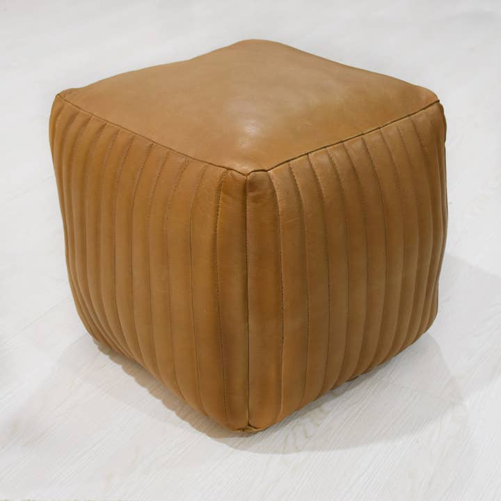 Solid Handmade Goat Leather Square Pouf Beige Color BBH Home for wholesale by BBH Homes LLC