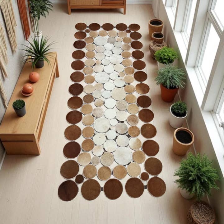 Karelias And Sons - Wholesale Runner Rug - Polka Dot Patchwork Cowhide Runner Rug, Real Leather3