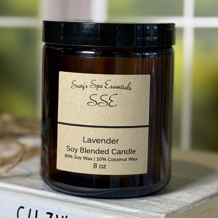 Suzy Spa Essentials - Wholesale Jar/Filled Candle - Lavender Soy Blend Candle - 8 oz Amber Jar