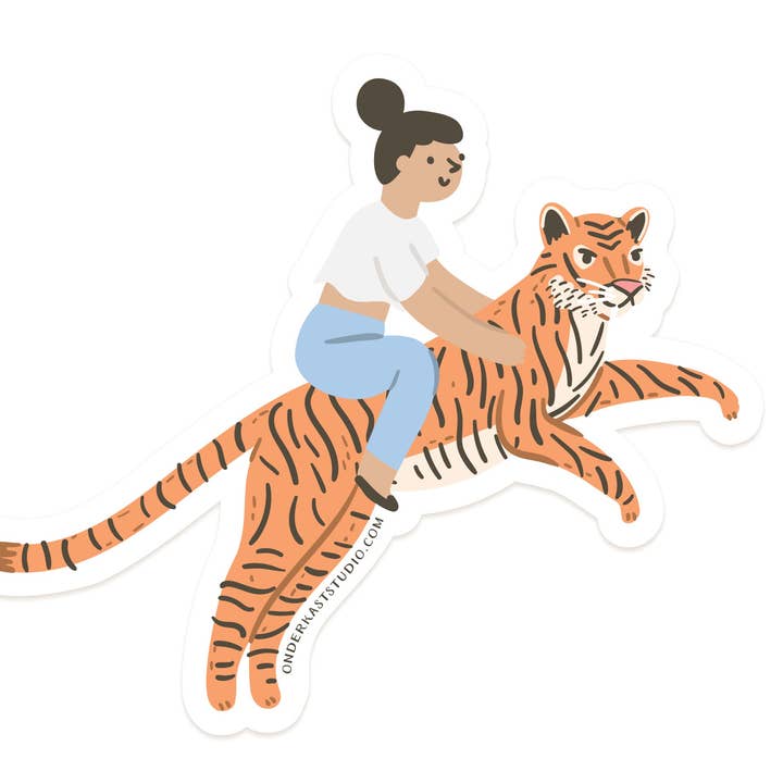 Girl Riding a Tiger Sticker for wholesale by Easyhand Goods – formerly Onderkast