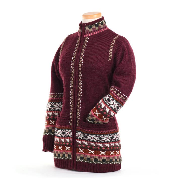 Lost Horizons Knitwear – Ships from USA - Vente Pull en maille – femme - Pull en laine tricotée Kirstin avec bordure à motif nordique