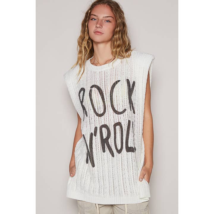 Pol Clothing - Wholesale Knit Sweater - Women's - Graphic lettering round sleeveless top