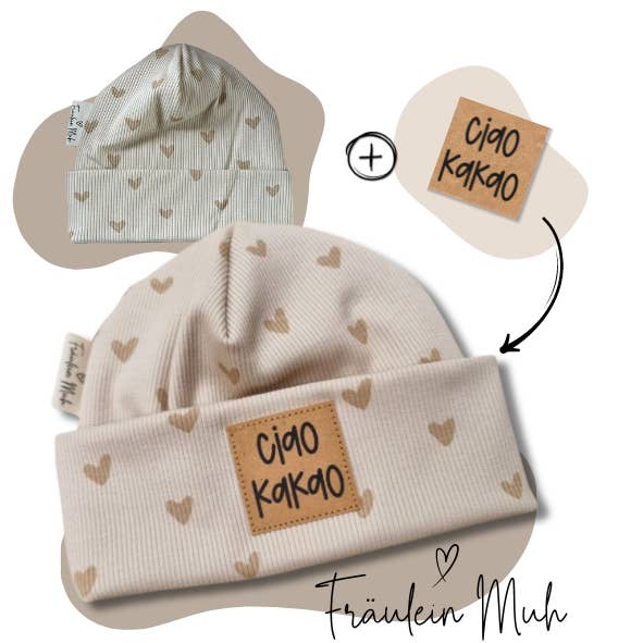 Fräulein Muh newborn muts met patroon en slogan van ribjersey voor wholesale door Fräulein Muh