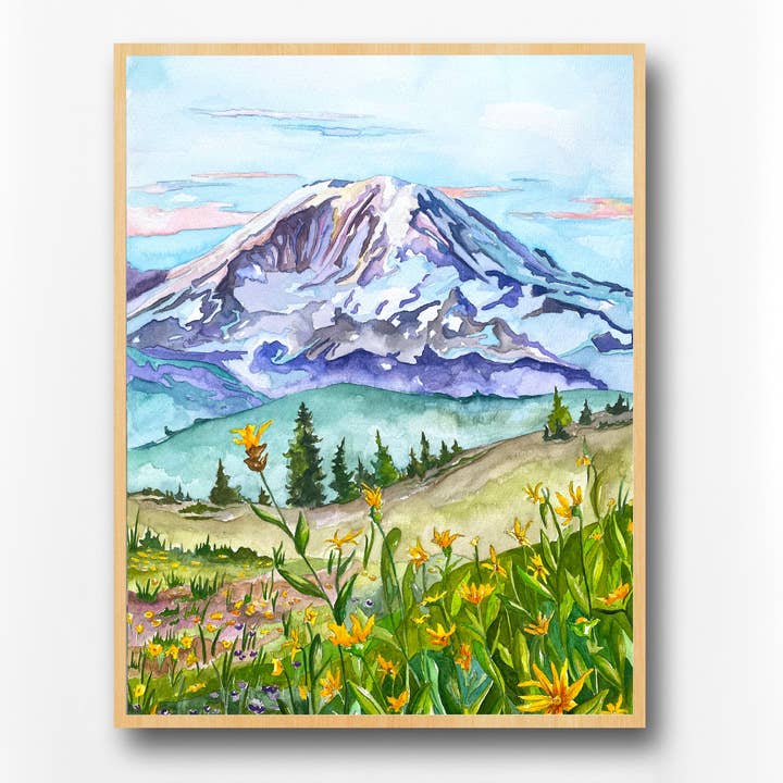 Wild Life Design Co. - Wholesale Art Print - Mt. Rainier Watercolor Art Print | Washington Mountains Wall Art