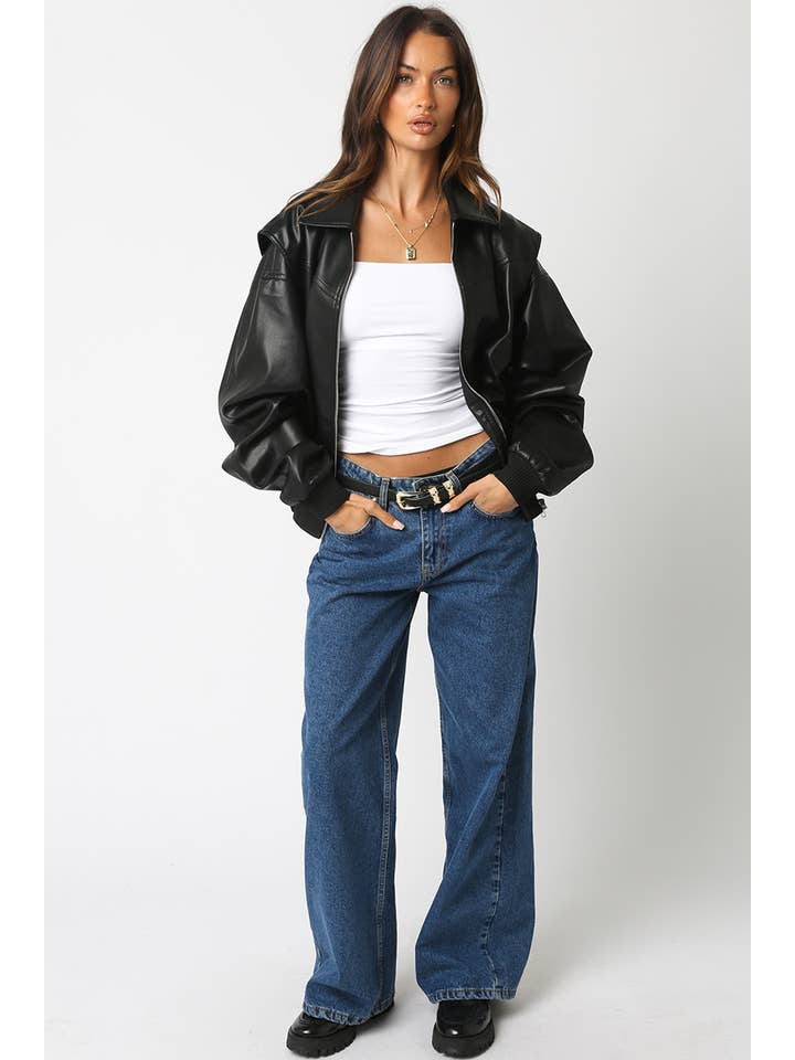 Olivaceous - Wholesale Bomber Jacket - Women's - Kaylee Pu Bomber Jacket4