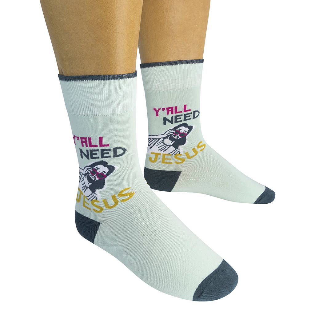 Funatic - About Face Designs - Nice Enough Merch Co - Wholesale Socks - Unisex - Y'all Need Jesus Socks | Funny Unisex | Funatic7