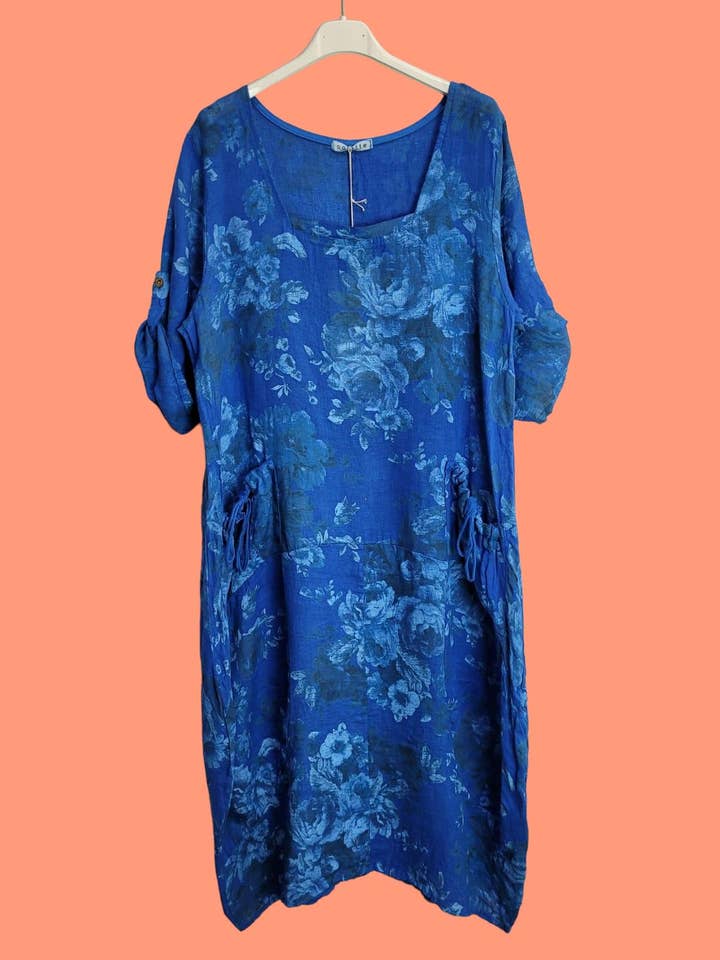 la maison des fibres naturelles – Großhandel Kleid – Damen – Leinenkleid mit floralem Muster, 100 % Leinen, Modell 679679