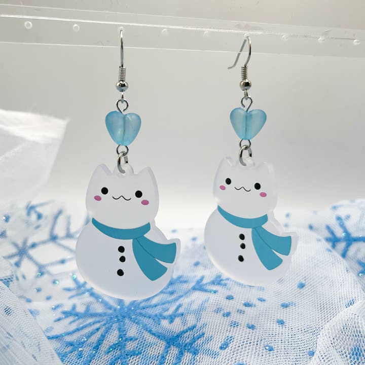 Snowman Cat Earrings for wholesale by Geekly Whimsical