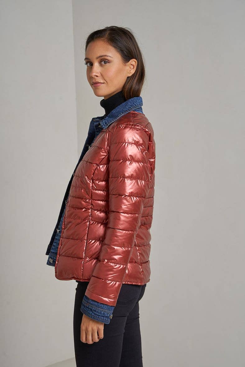 Attrait Paris - Wholesale Pufferjack - Dames - Kenza metalen jeansjack van twee materialen34