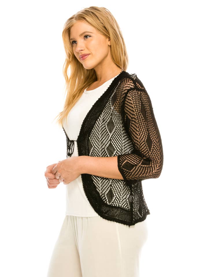 Jostar - Wholesale Cardigan - Women's - Crochet Tie Shrug with Beaded Embellishment5