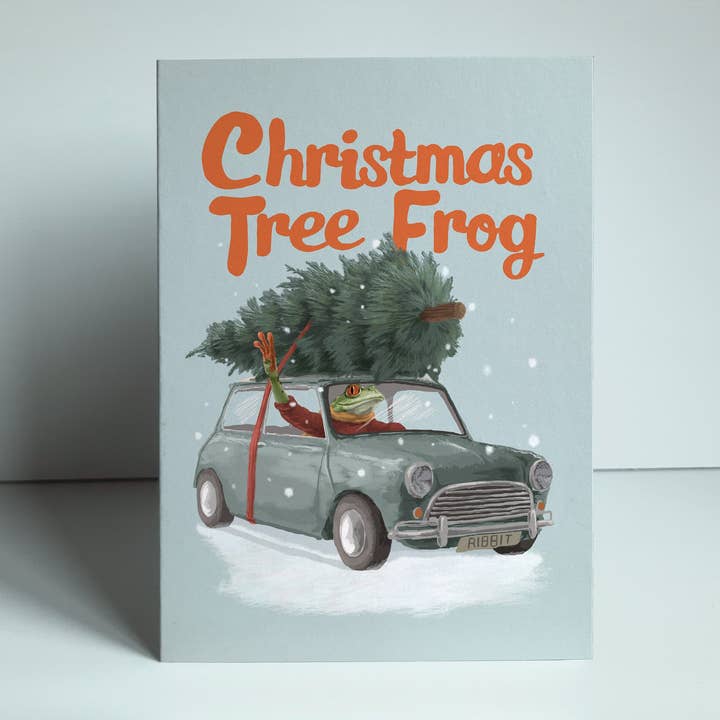 Quirky Tree Frog Christmas Card for wholesale by Fasanian Artistry