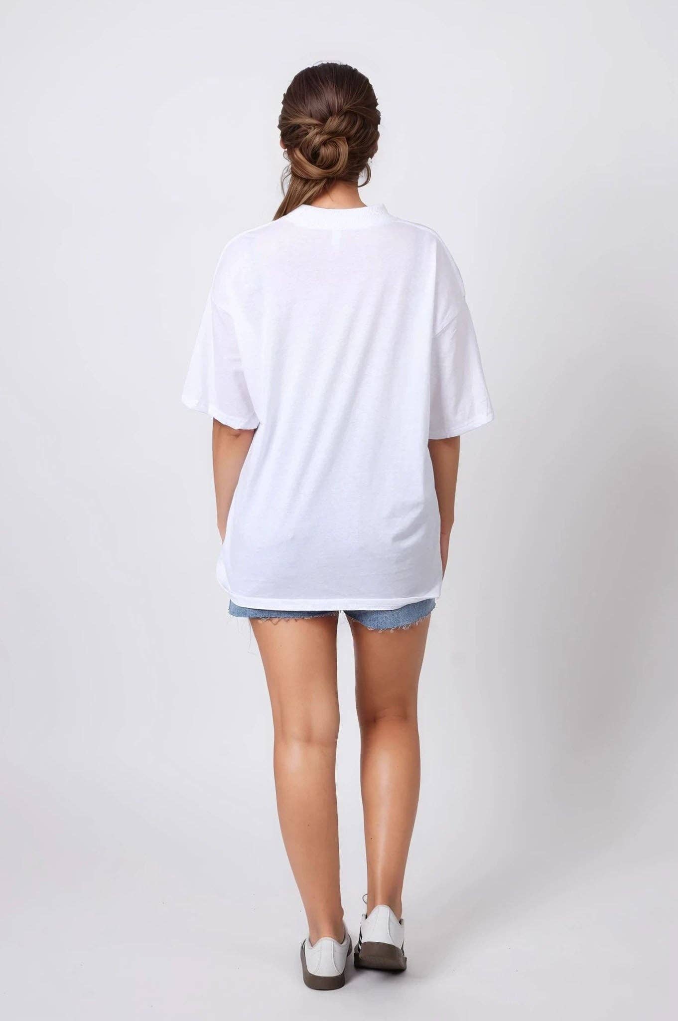 White 150GSM Oversized T-Shirt in Huntrix K-Pop Anime Print for wholesale on Faire2
