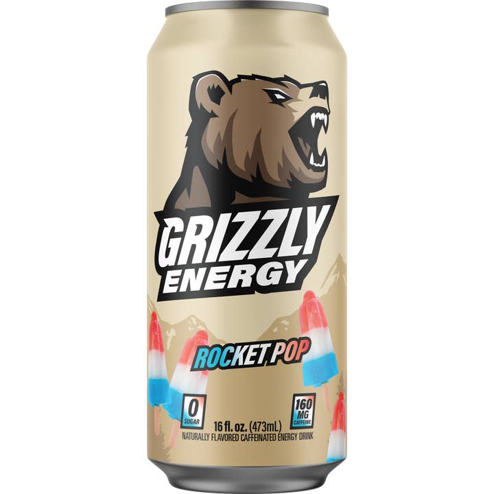 Grizzly Energy Rocket Pop 16 fl oz Can, 12ct for wholesale by Grandpa Joe's Candy Shop