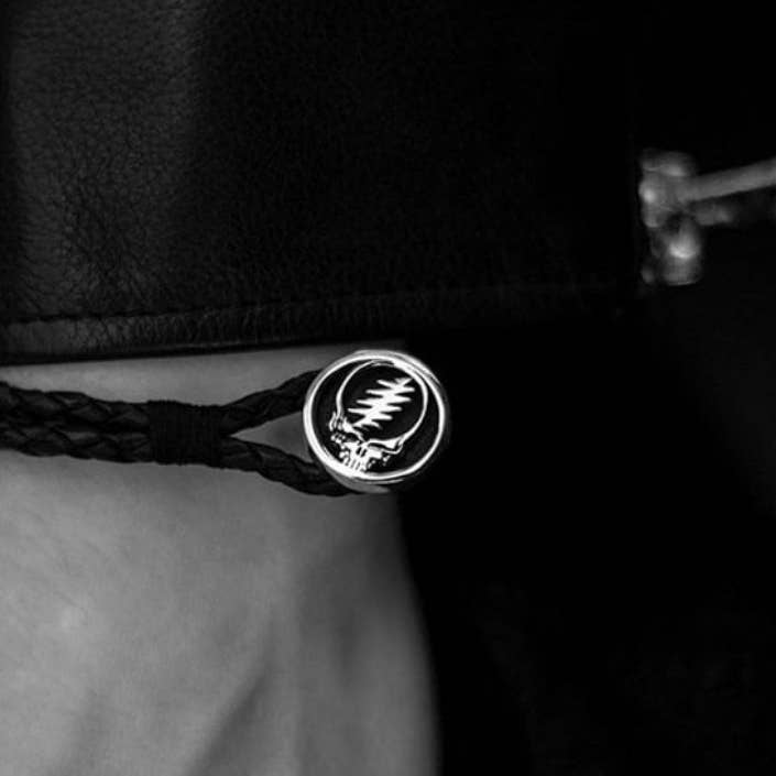 Steal Your Face Sterling Silver Leather Bracelet for wholesale by Cynthia Gale New York