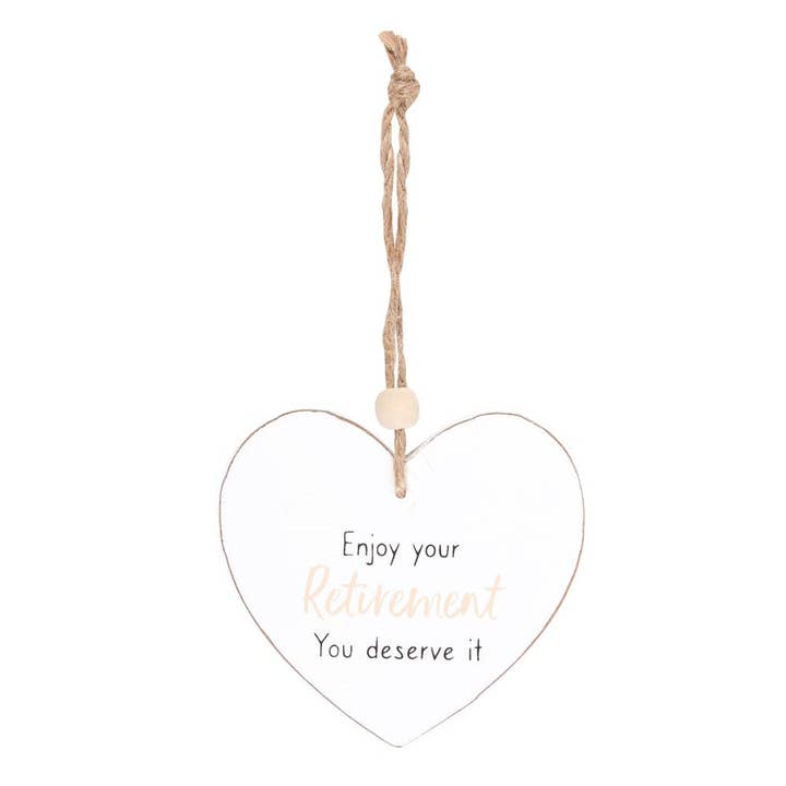 Enjoy Your Retirement Hanging Heart Sentiment Sign for wholesale by Something Different Wholesale