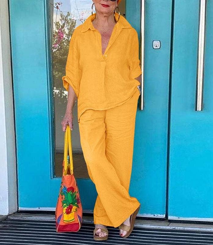 HIDDENBRAND - Wholesale Top & Pant Set (NOT Loungewear) - Women's - 3/4 sleeve shirt top wide-leg pants set5