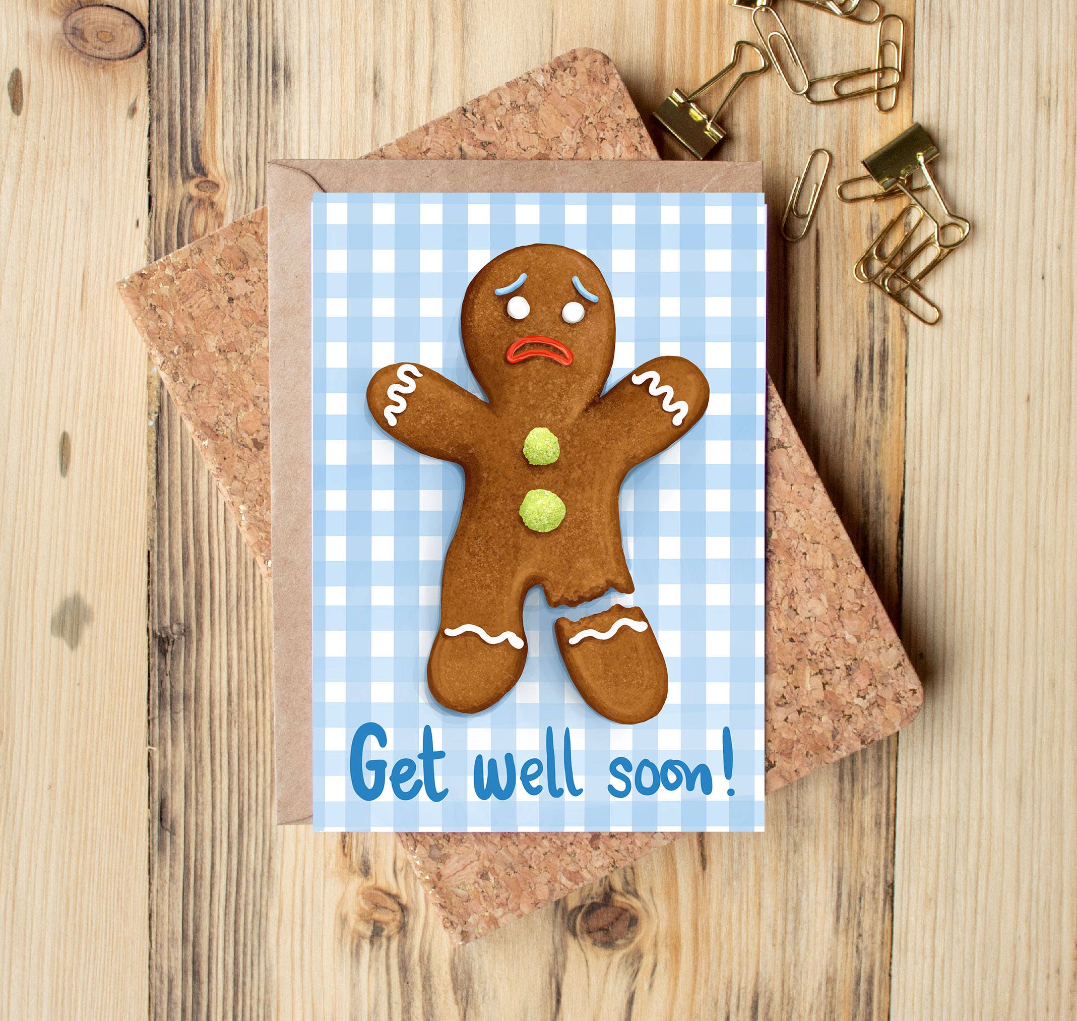Katie Tinkler illustration - Wholesale Get Well Card - Get Well Soon Cute Gingerbread Gingham Greeting Card4
