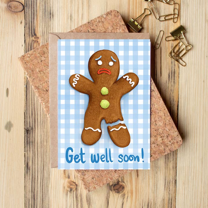 Katie Tinkler illustration - Wholesale Get Well Card - Get Well Soon Cute Gingerbread Gingham Greeting Card4