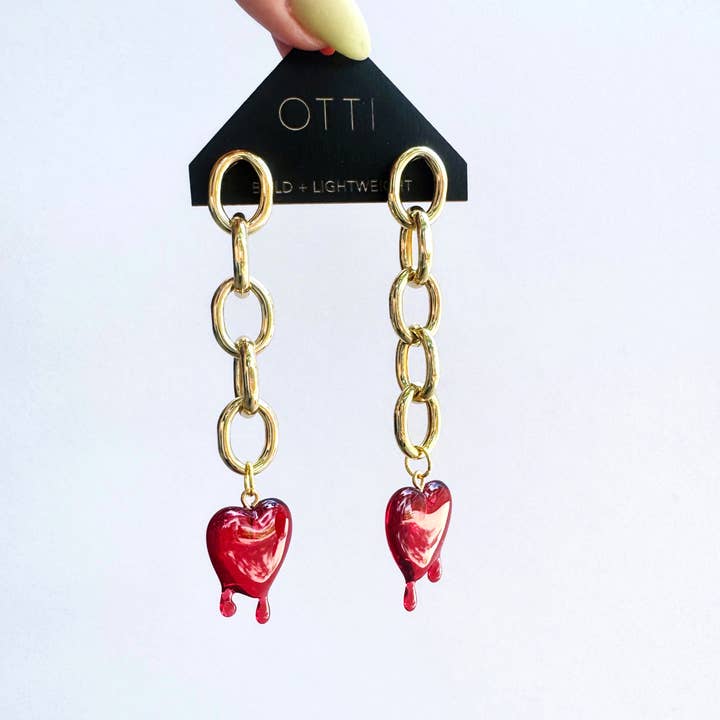 OTTI - Wholesale Dangle Earrings - Lightweight Swing Chain Earring: Rounded Dripping Heart2