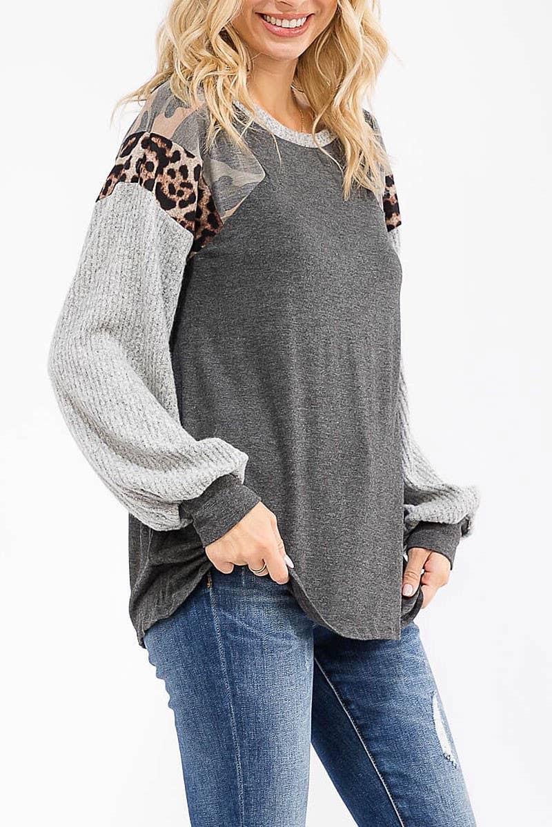 ROUSSEAU - Wholesale Gebreide top - Dames - KLEURBLOK CONTRAST PRINT LOOSE FIT TOP8