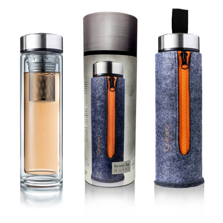 Creano – Coador/infusor de chá por atacado – Máquina de chá de parede dupla incl. saco de feltro (400ml); laranja