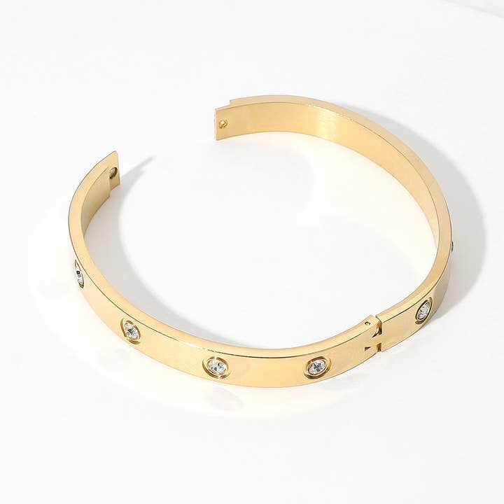 Sensibling Corp. - Wholesale Bangle Bracelet - Stainless Steel Stone Paved Hinged Bangle Bracelet