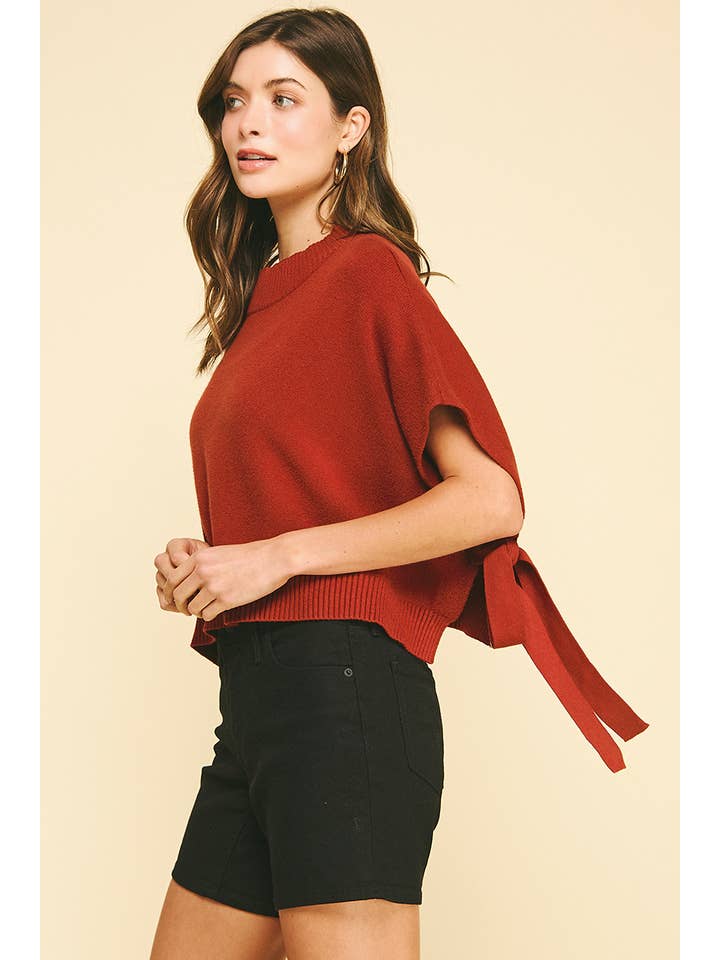 FALL RED KNIT SWEATER WITH TIE DETAIL AT SIDE - 5440W for wholesale on Faire3