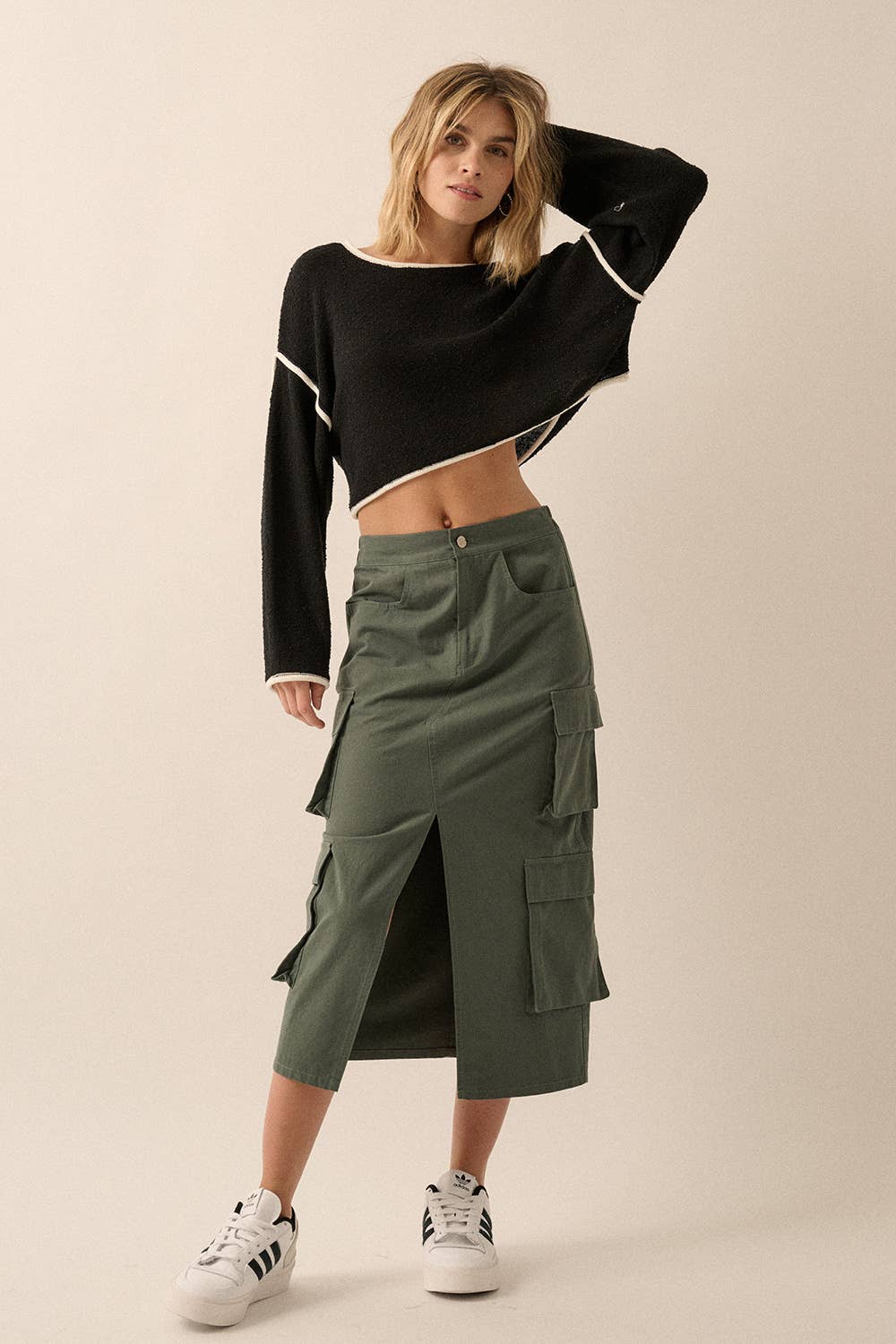 Promesa USA - Wholesale Knit Sweater - Women's - Loose Knit Boat Neck Exposed Seam Crop Sweater3