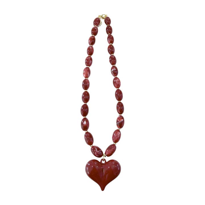 Gemelli - Wholesale Pendant/Charm Necklace - Roxie Red Beaded Necklace with Heart Charm