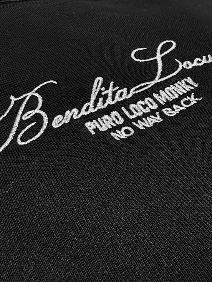 Unisex Oversize Sweatshirt Bendita Locura Embroidered by Loco Monky Black for wholesale on Faire2