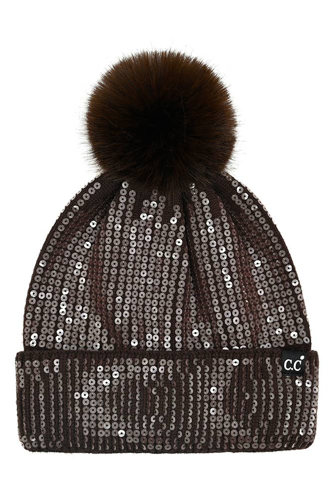 Hana - Wholesale Beanie - Women's - C.C All Over Clear Sequin Pom Beanie4