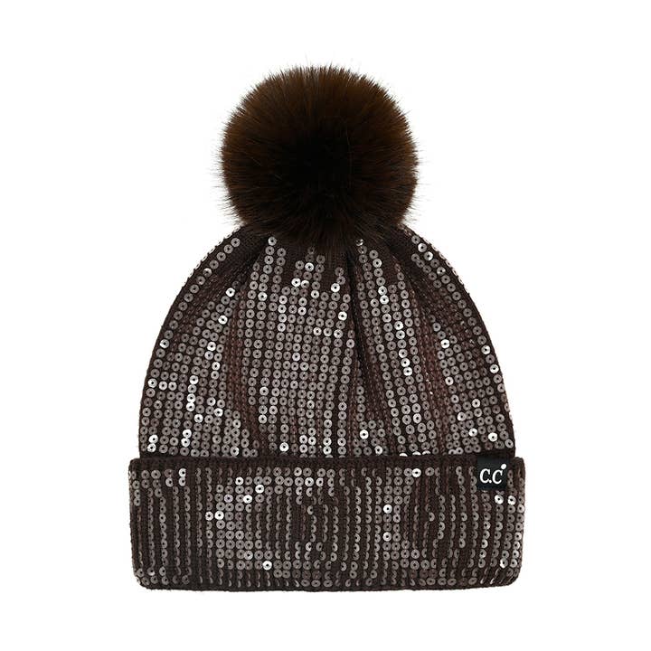 Hana - Wholesale Beanie - Women's - C.C All Over Clear Sequin Pom Beanie9